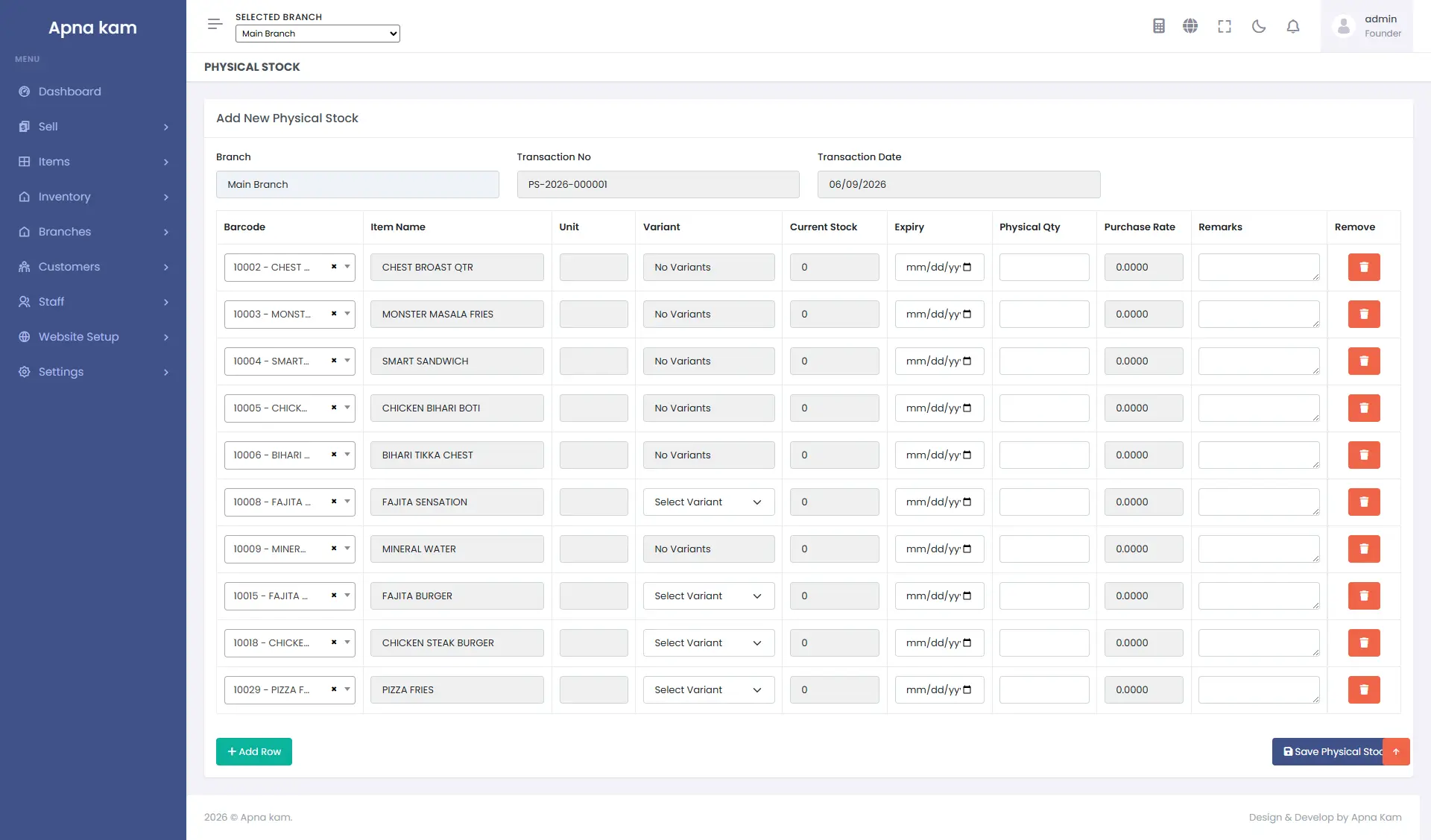 Apna Kaam inventory sample